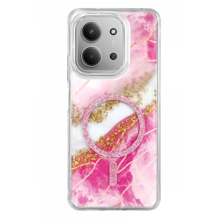 Mey İthalat®   Redmi 15C 4G Lotus Simli Magsafe Kapak - Pembe