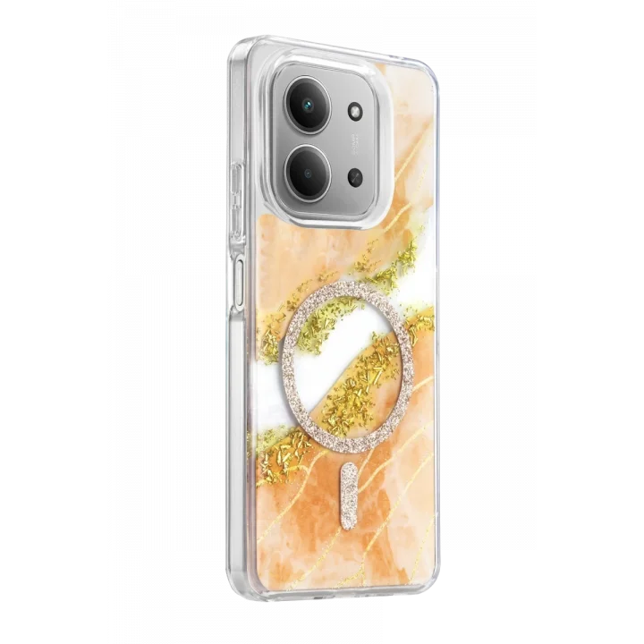 Mey İthalat®   Redmi 15C 4G Lotus Simli Magsafe Kapak - Turuncu