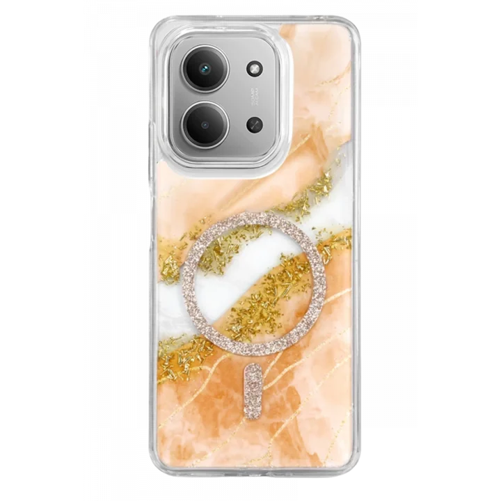 Mey İthalat®   Redmi 15C 4G Lotus Simli Magsafe Kapak - Turuncu