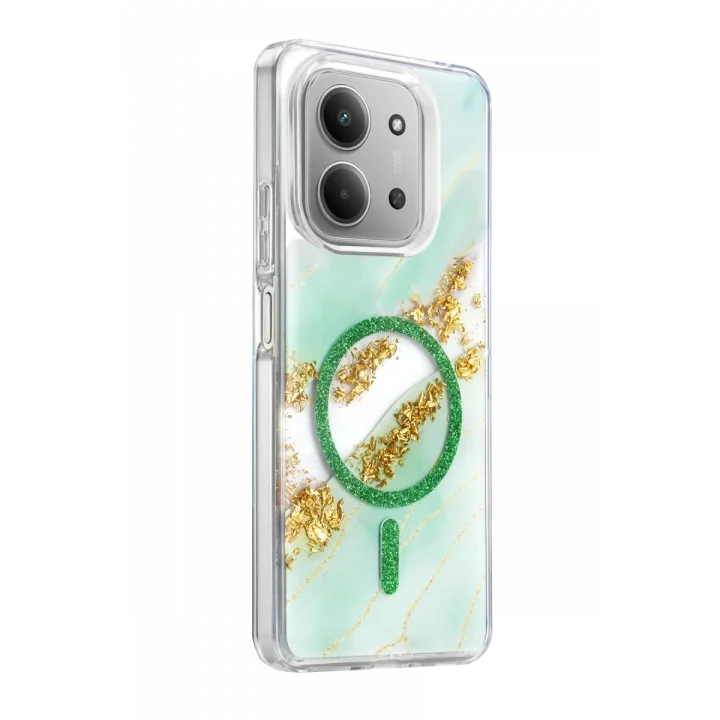 Mey İthalat®   Redmi 15C 4G Lotus Simli Magsafe Kapak - Yeşil
