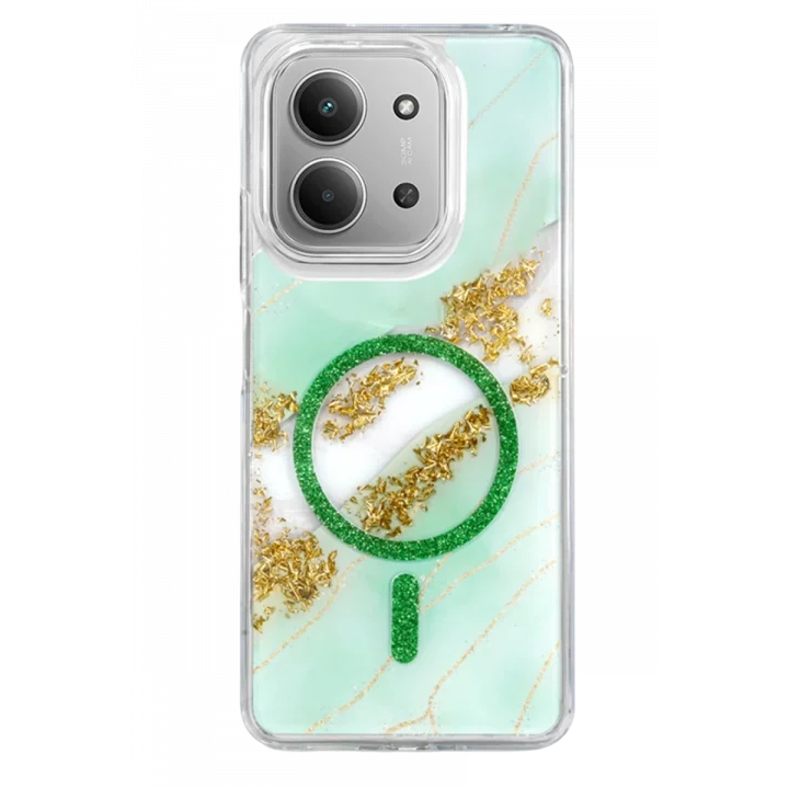 Mey İthalat®   Redmi 15C 4G Lotus Simli Magsafe Kapak - Yeşil