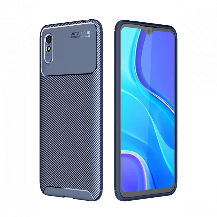 Mey İthalat®   Redmi 9A Kılıf Auto Focus Karbon Kapak - Lacivert