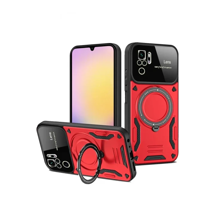 Mey İthalat®   Redmi Note 10S Kılıf Joy Lens Standlı Kapak - Kırmızı