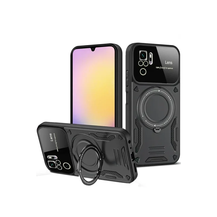 Mey İthalat®   Redmi Note 10S Kılıf Joy Lens Standlı Kapak - Siyah