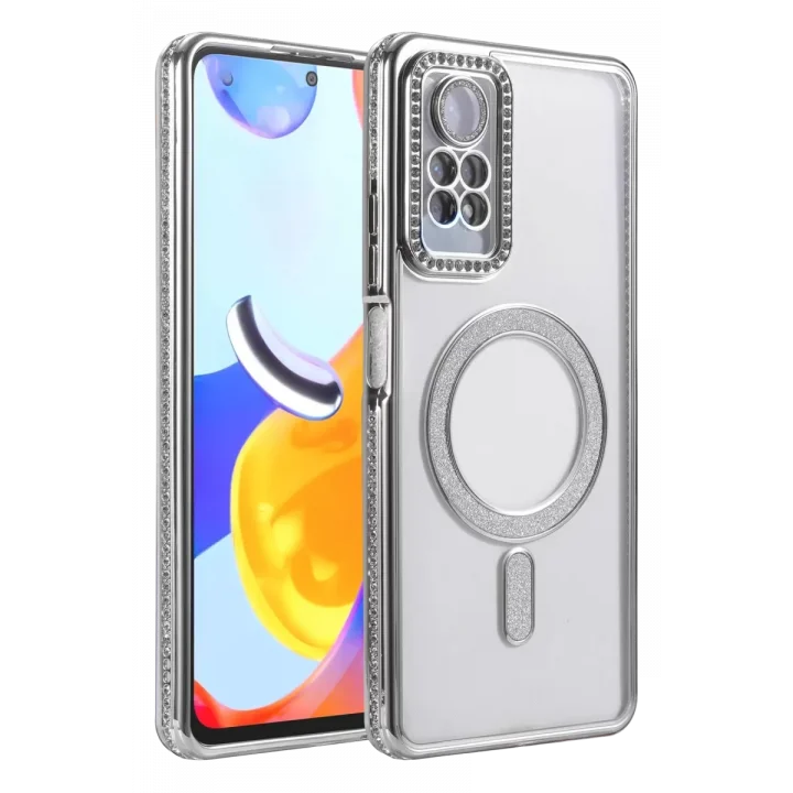 Mey İthalat®   Redmi Note 12 Pro 4G Joke Simli Magneticsafe Kılıf - Gümüş