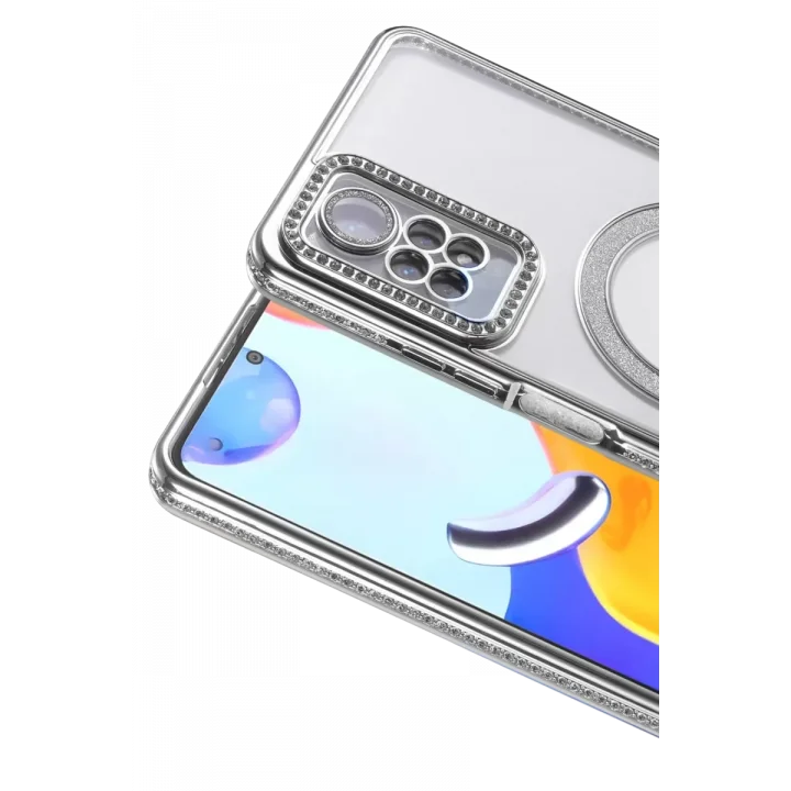 Mey İthalat®   Redmi Note 12 Pro 4G Joke Simli Magneticsafe Kılıf - Gümüş