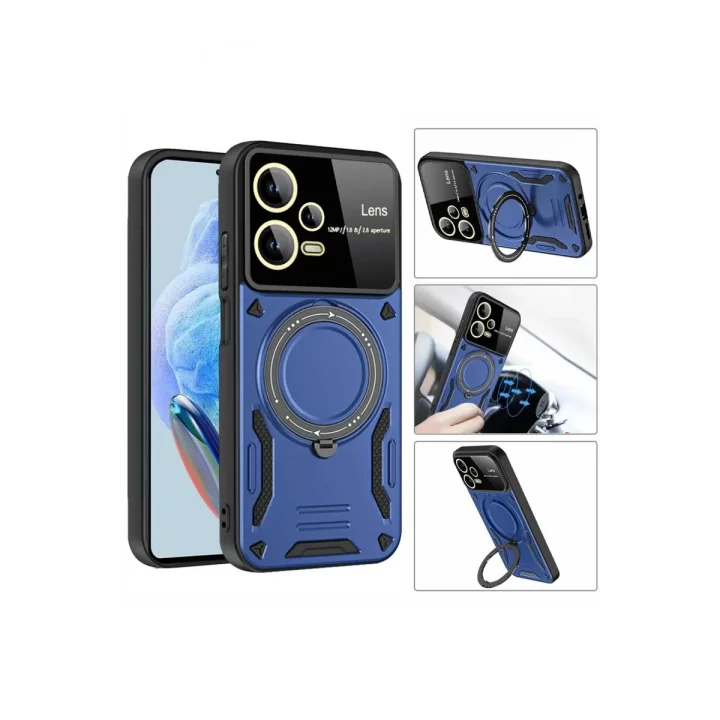 Mey İthalat®   Redmi Note 12 Pro 5G Kılıf Joy Lens Standlı Kapak - Lacivert