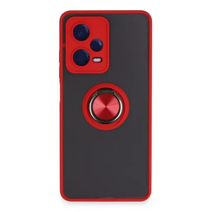 Mey İthalat®   Redmi Note 12 Pro 5G Kılıf Montreal Yüzüklü Silikon Kapak - Kırmızı