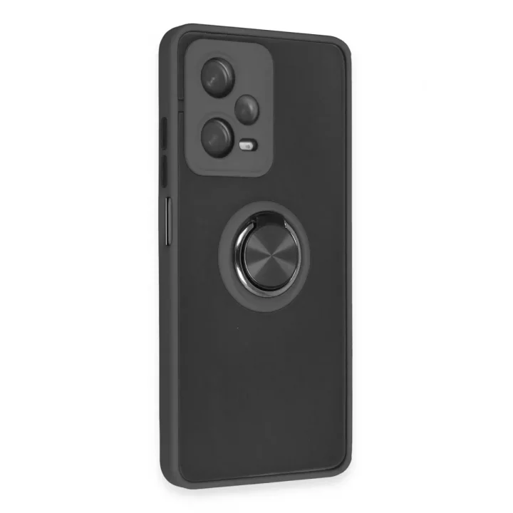 Mey İthalat®   Redmi Note 12 Pro 5G Kılıf Montreal Yüzüklü Silikon Kapak - Siyah