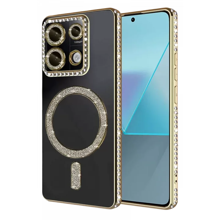 Mey İthalat®   Redmi Note 13 Pro 4G Joke Simli Magneticsafe Kılıf - Gold