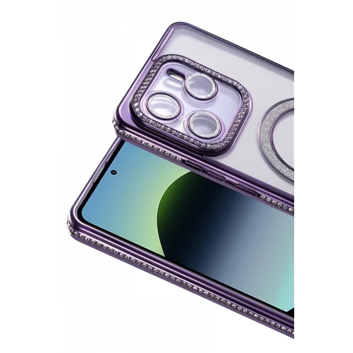 Mey İthalat®   Redmi Note 14 4G Joke Simli Magneticsafe Kılıf - Derin Mor