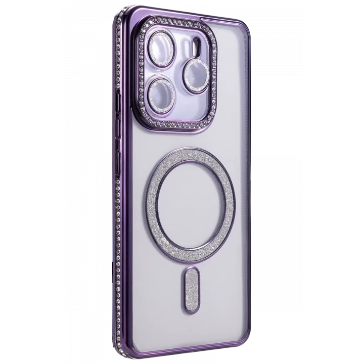 Mey İthalat®   Redmi Note 14 4G Joke Simli Magneticsafe Kılıf - Derin Mor