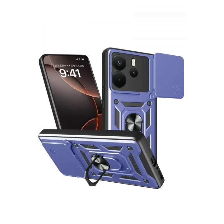 Mey İthalat®   Redmi Note 14 4G Pars Lens Yüzüklü Silikon - Lacivert