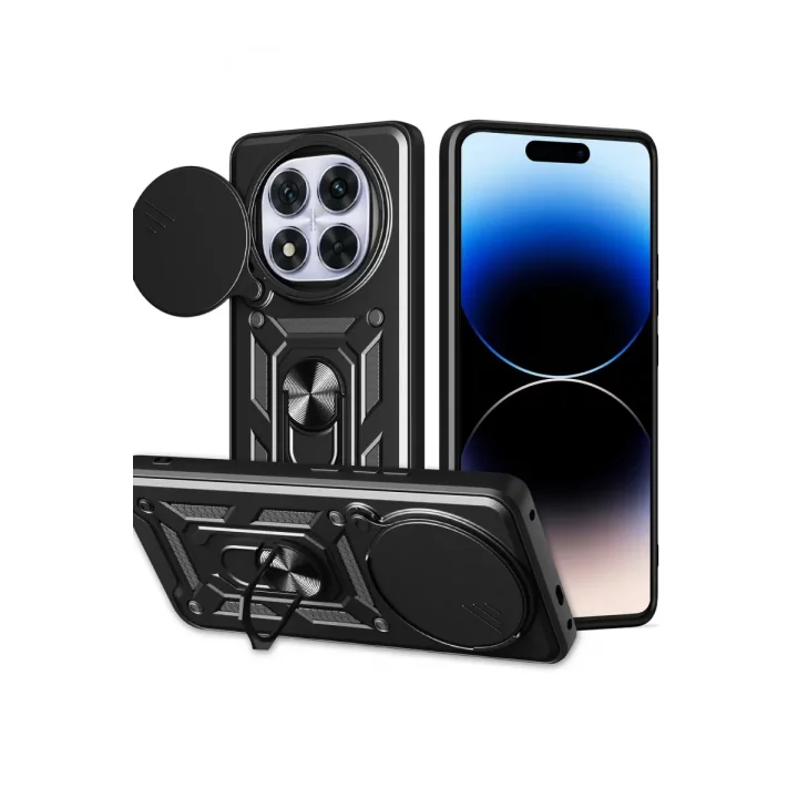 Mey İthalat®   Redmi Note 14 Pro Plus Kılıf Pars Lens Yüzüklü Silikon - Siyah