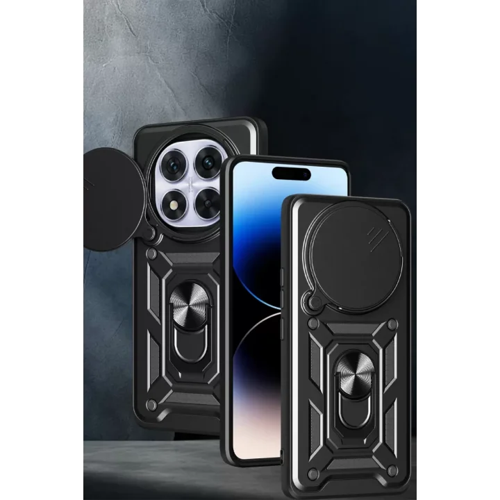 Mey İthalat®   Redmi Note 14 Pro Plus Kılıf Pars Lens Yüzüklü Silikon - Siyah