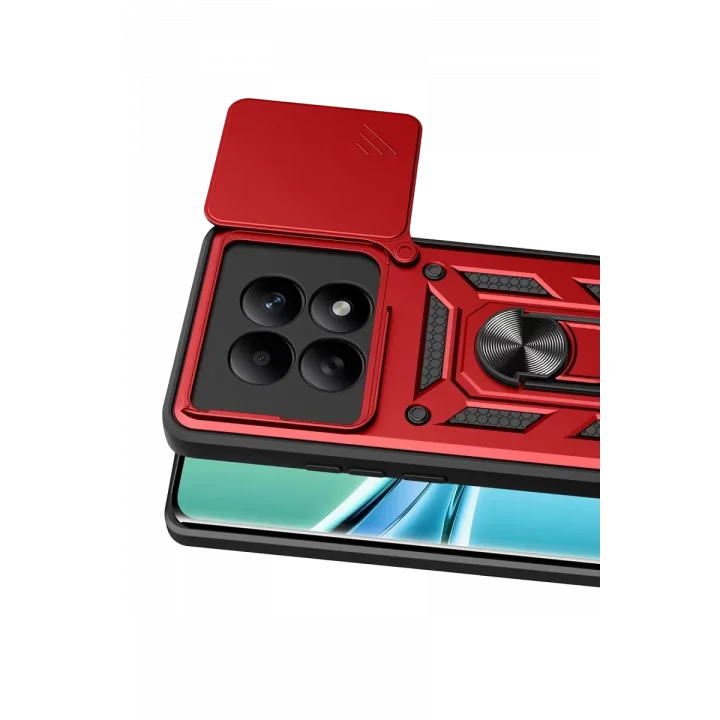 Mey İthalat®   Redmi Note 15 4G Pars Lens Yüzüklü Silikon - Kırmızı