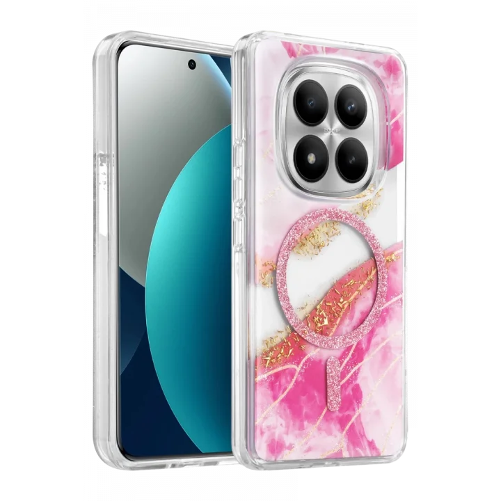 Mey İthalat®   Redmi Note 15 Pro 5G Lotus Simli Magsafe Kapak - Pembe