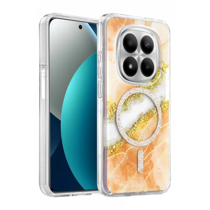 Mey İthalat®   Redmi Note 15 Pro 5G Lotus Simli Magsafe Kapak - Turuncu