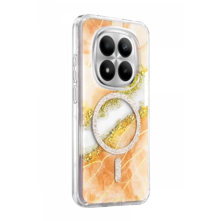 Mey İthalat®   Redmi Note 15 Pro 5G Lotus Simli Magsafe Kapak - Turuncu