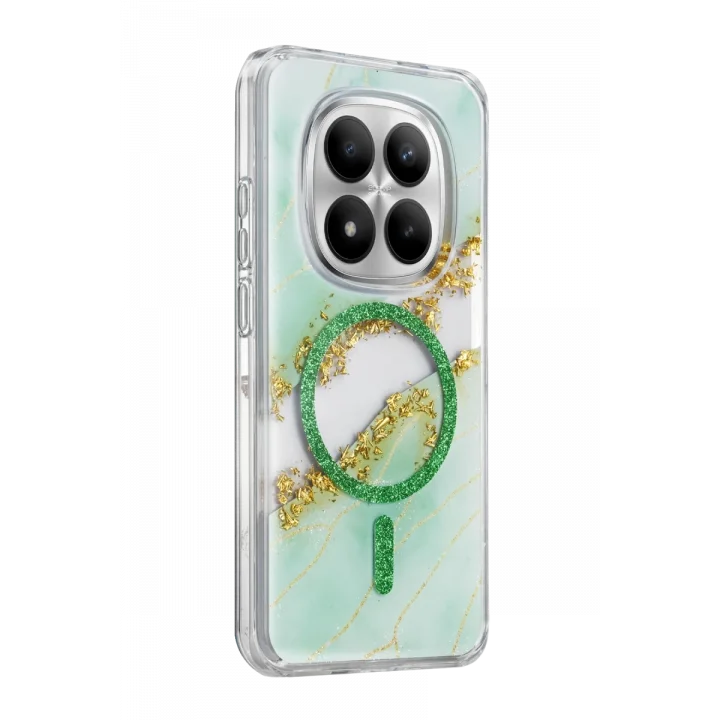 Mey İthalat®   Redmi Note 15 Pro 5G Lotus Simli Magsafe Kapak - Yeşil