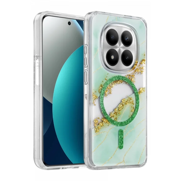 Mey İthalat®   Redmi Note 15 Pro Plus 5G Lotus Simli Magsafe Kapak - Yeşil
