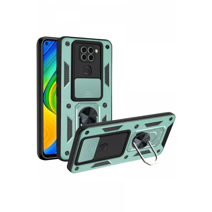 Mey İthalat®   Redmi Note 9 4G Kılıf Pars Lens Yüzüklü Silikon - Yeşil