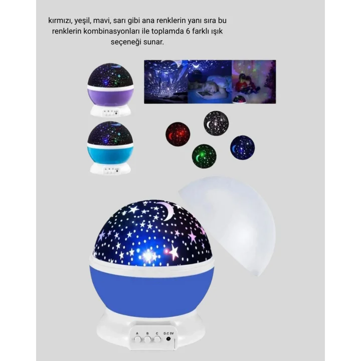 Mey İthalat® Renkli LED Gece Lambası 6 Işık Modlu Çocuk Odası Atmosfer Aydınlatma
