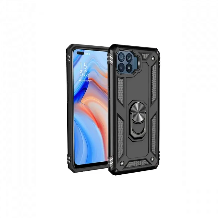 Mey İthalat®   Reno 4 Lite Kılıf Sofya Yüzüklü Silikon Kapak - Siyah