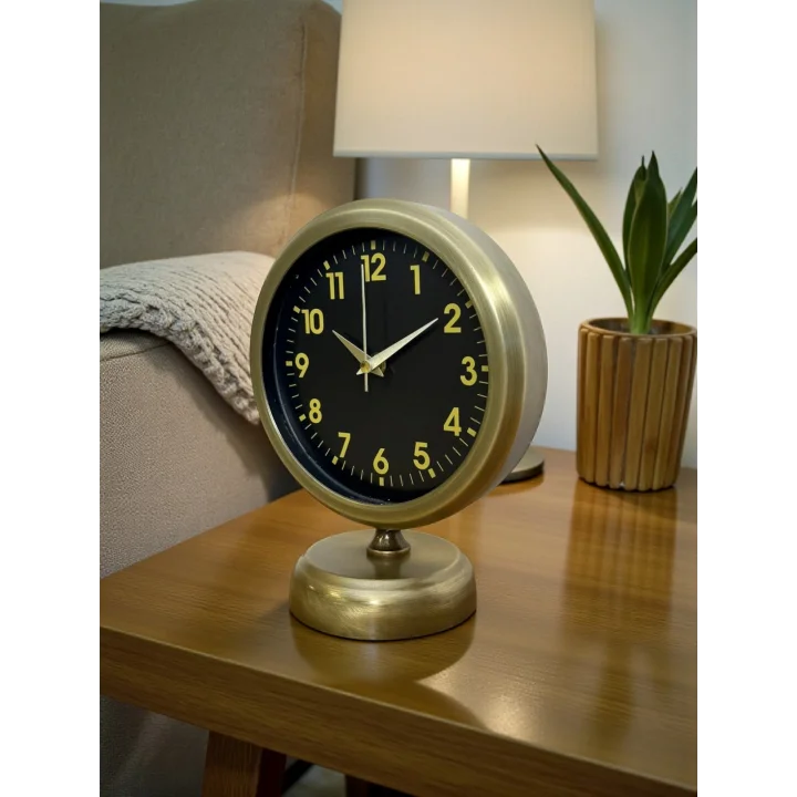 Mey İthalat® Retro Elegance 25 x 20 Cm Eskitme Metal Masa Saati