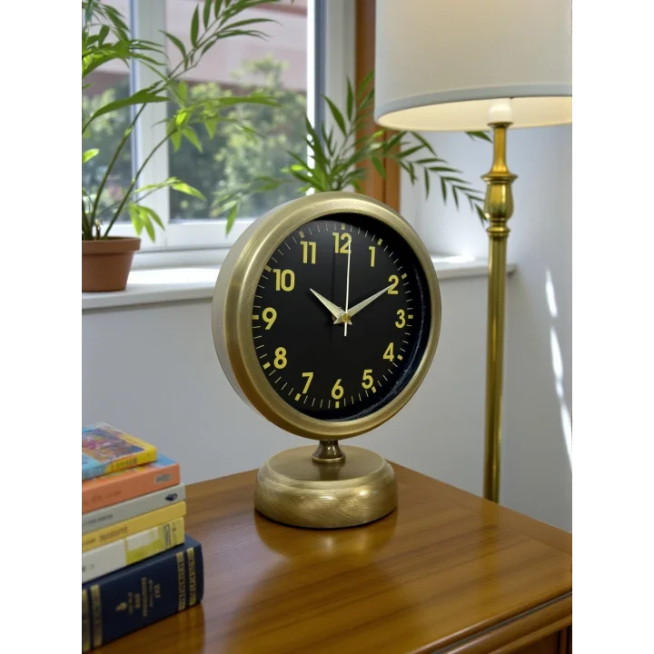 Mey İthalat® Retro Elegance 25 x 20 Cm Eskitme Metal Masa Saati