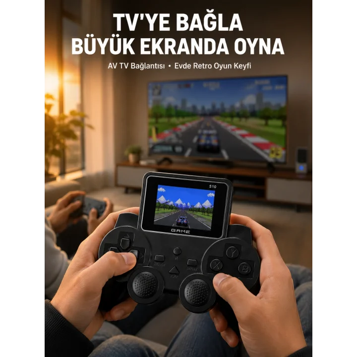 Mey İthalat® Retro Oyun Konsolu 520 Klasik Oyunlu Şarj Edilebilir El Konsolu