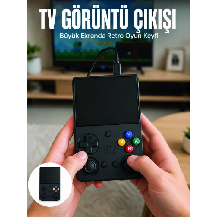 Mey İthalat® Retro Oyun Konsolu Çift Analog Joystick 64GB Hafızalı Taşınabilir El Konsolu