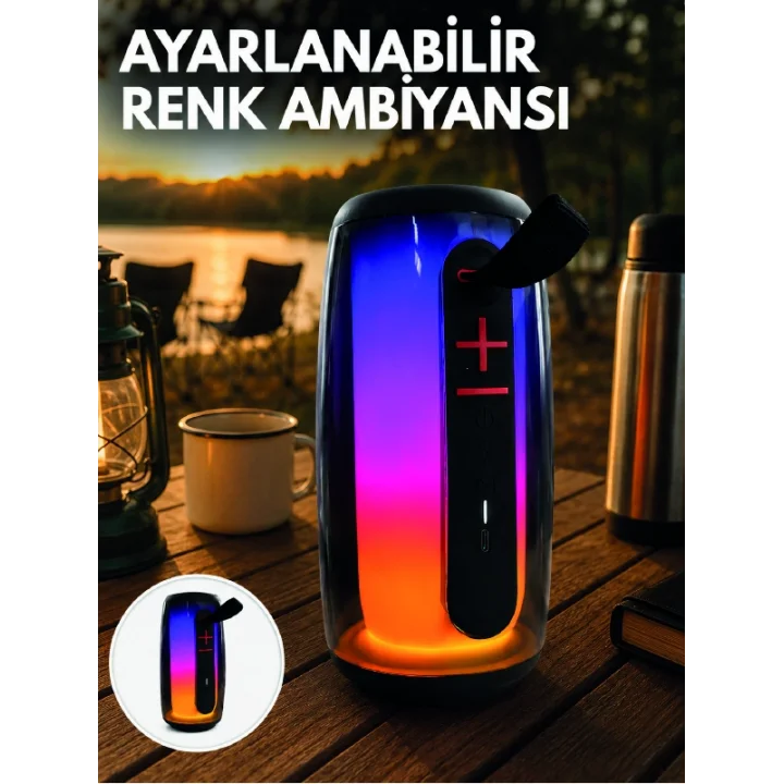 Mey İthalat® RGB Aydınlatmalı Kablosuz Bluetooth Hoparlör USB Bellek TF Kart Destekli