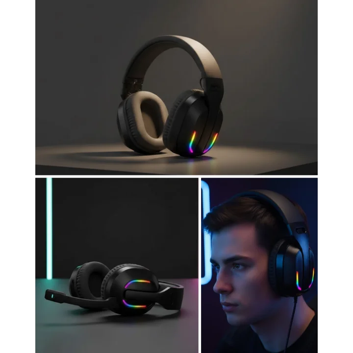 Mey İthalat® RGB Aydınlatmalı Kablosuz Oyuncu Kulaklığı Konsol ve PC Uyumlu