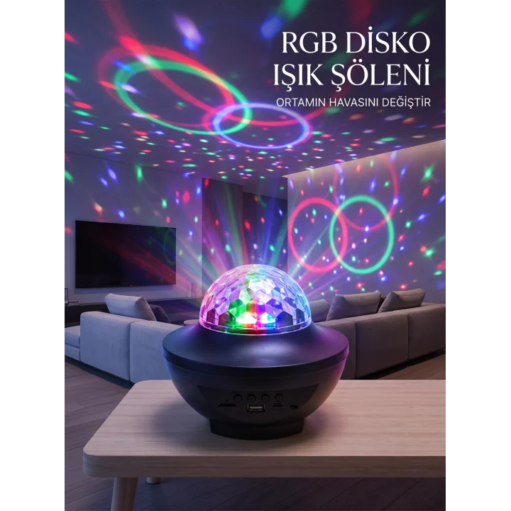 Mey İthalat® RGB Bluetooth Disko Lambası Dahili Hoparlörlü Müzikli Parti Işığı USB ve TF Kartlı