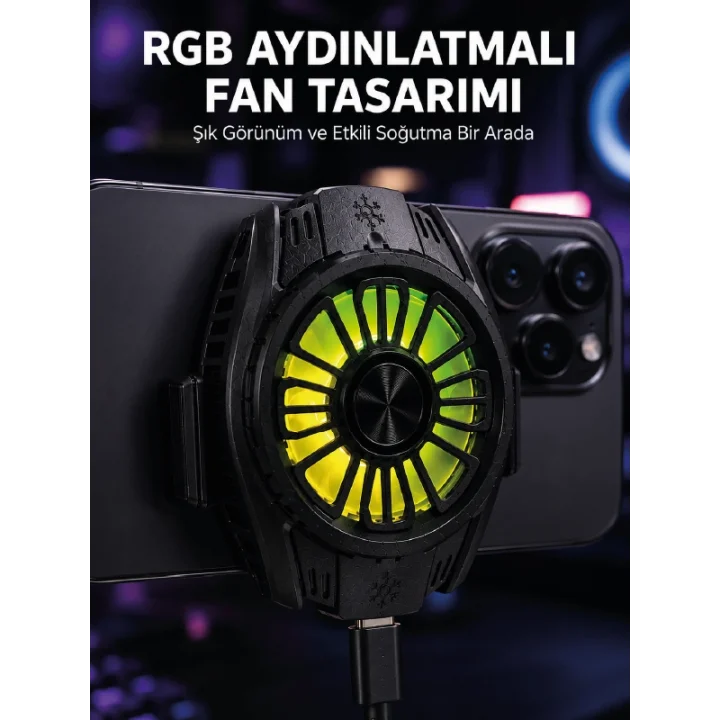 Mey İthalat® RGB Fan Aydınlatmalı Sessiz Çalışan Telefon Soğutucu