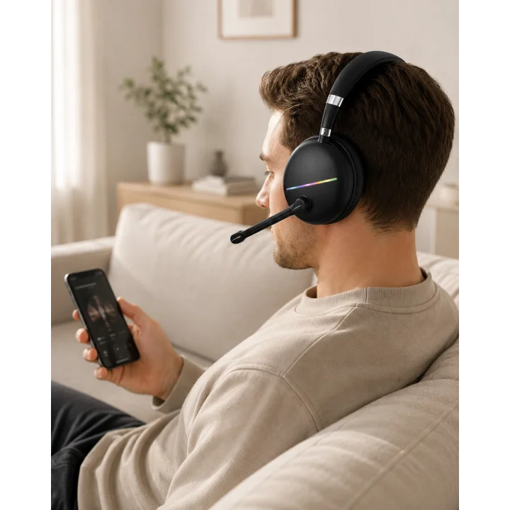 Mey İthalat® RGB Işıklı Bluetooth Mikrofonlu Kulaklık Uzun Süreli Kullanım Type-C Şarjlı