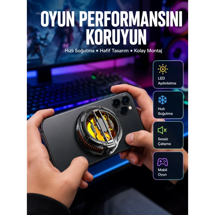 Mey İthalat® RGB Işıklı Sessiz Fanlı Telefon Soğutucu