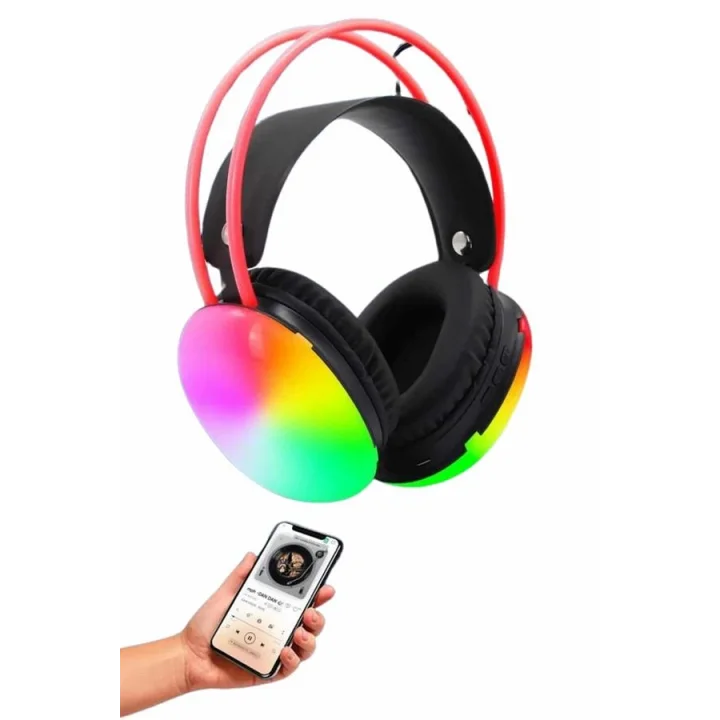 Mey İthalat® RGB Işıklı Yüksek Ses Kaliteli Kablosuz Kulak Üstü Bluetooth Kulaklık