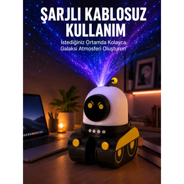 Mey İthalat® Robot Tasarımlı Bluetooth Hoparlörlü Yıldızlı Gökyüzü Projektör Yeni Nesil