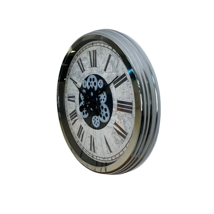 Mey İthalat® Roma Atlas  60 Cm Çarklı Krom Duvar Saati