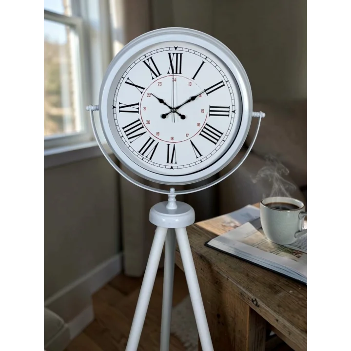 Mey İthalat® Roma Rakamlı Beyaz Tripod Ayaklı Saat