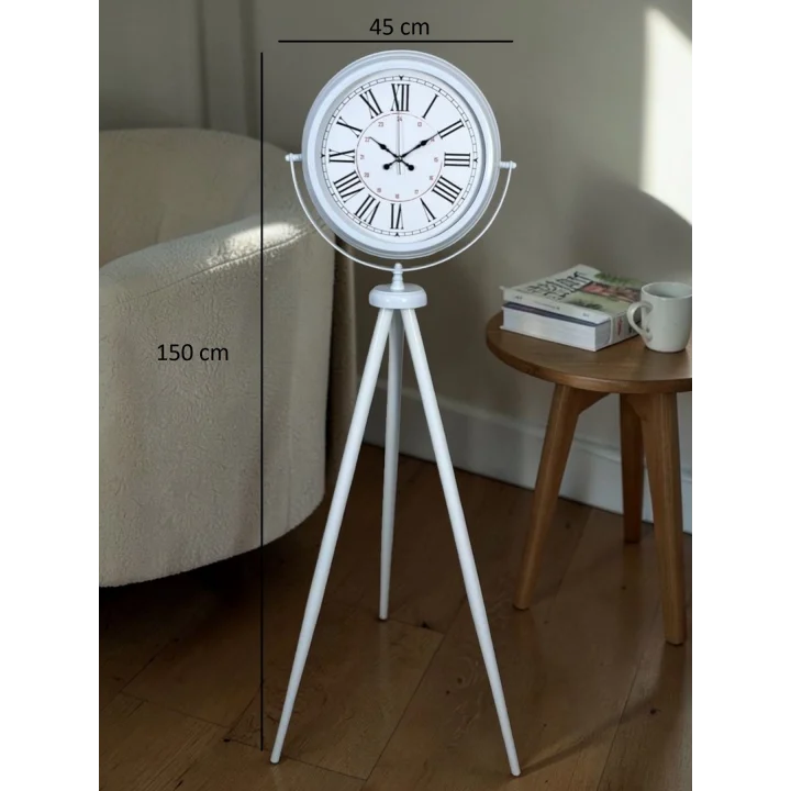 Mey İthalat® Roma Rakamlı Beyaz Tripod Ayaklı Saat