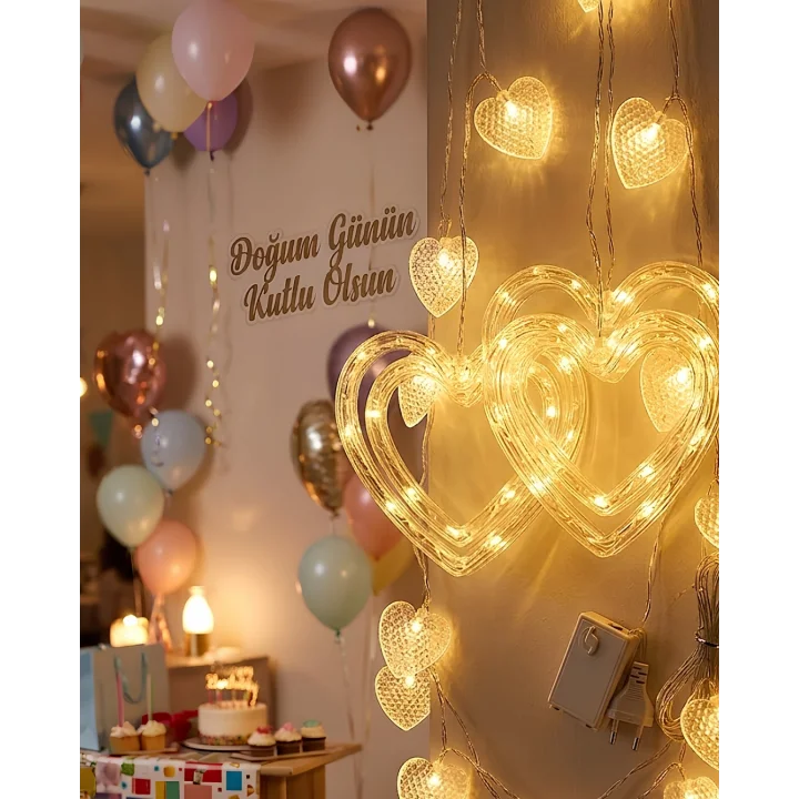 Mey İthalat® Romantik Kalp LED Işık Neon Görünümlü Dekoratif Oda Lambası