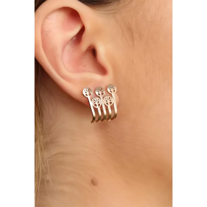 Mey İthalat® Rose Renk Ağaçlı Bayan Küpe