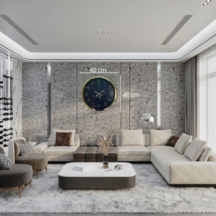 Mey İthalat® Royal Marble Gold 40 Cm Metal Duvar Saati