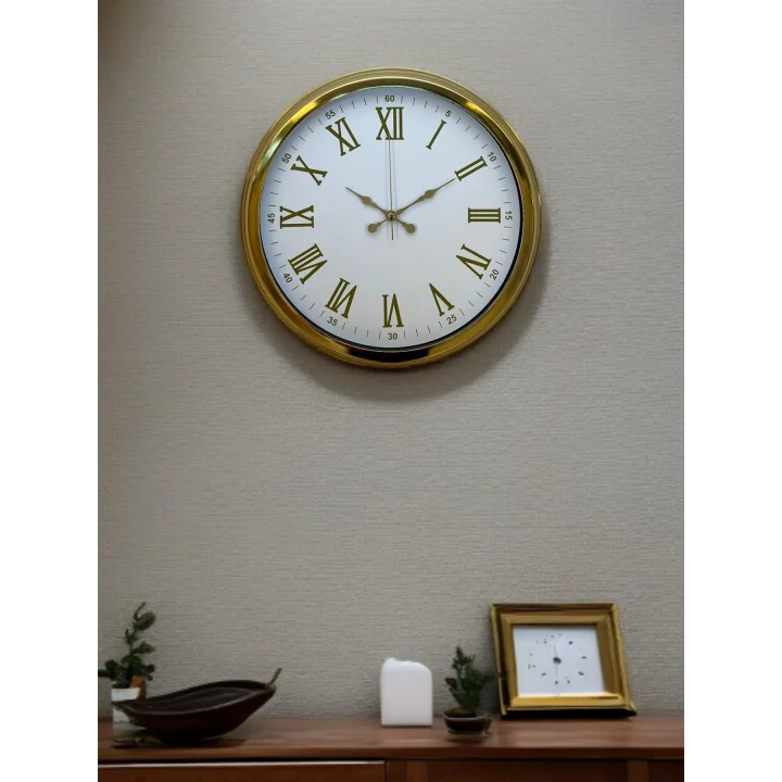 Mey İthalat® Royal White Gold 40 Cm Metal Duvar Saati