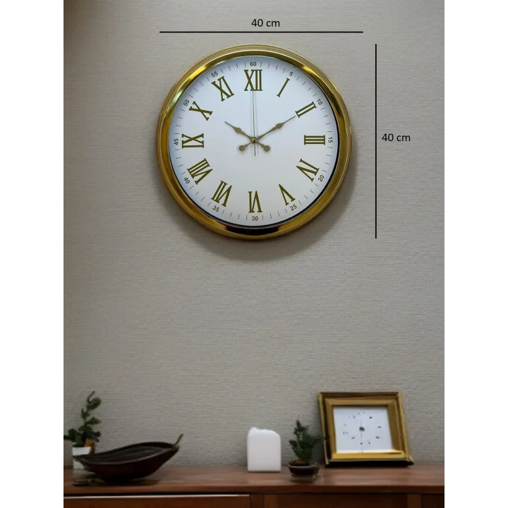Mey İthalat® Royal White Gold 40 Cm Metal Duvar Saati