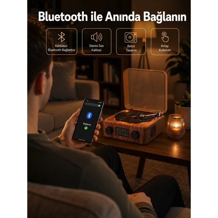 Mey İthalat® Saatli Gece Işıklı Hoparlör – Modern ve Vintage Tasarım Yeni Nesil