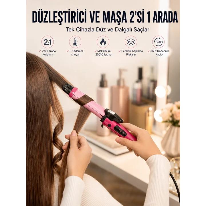 Mey İthalat® Saç Düzleştirici Ve Maşa İkili Saç Şekillendirici (Kopya)